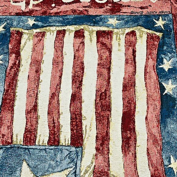 VTG Tapestry American Flag throw Lap Blanket Patriotic Fringed 70in x 50in - Picture 7 of 12